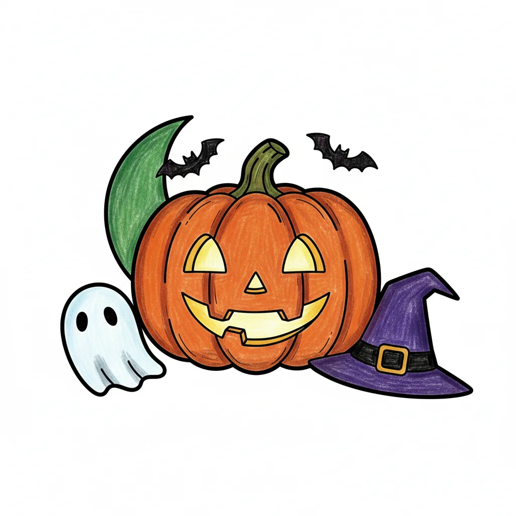 Halloween pumpkin with ghost and witch hat category icon