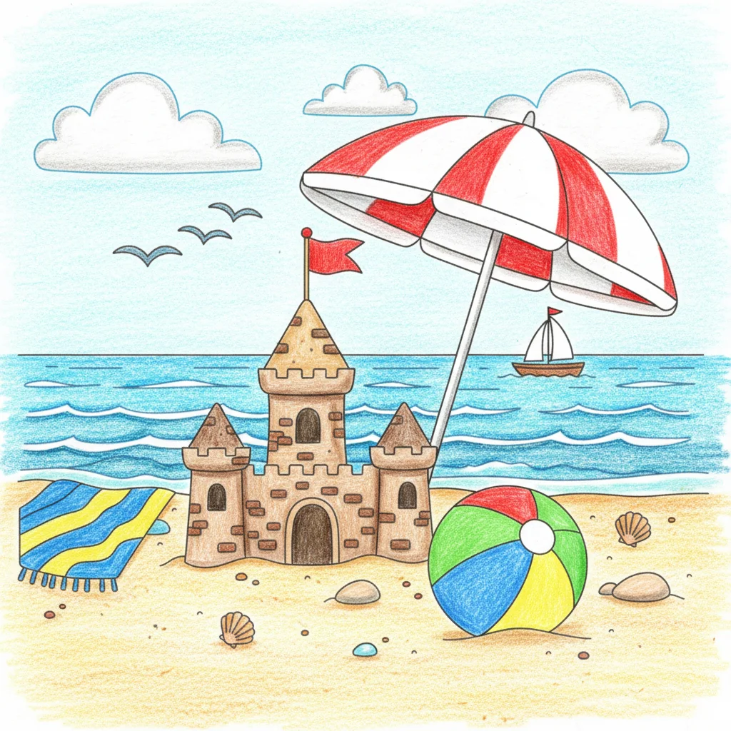 Summer beach scene category icon