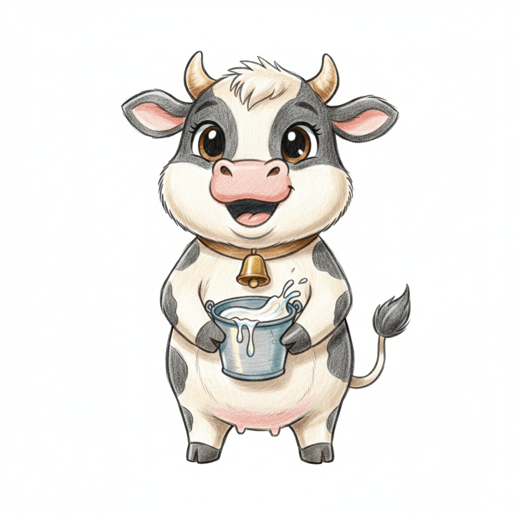cute cartoon cow coloring page character for kids