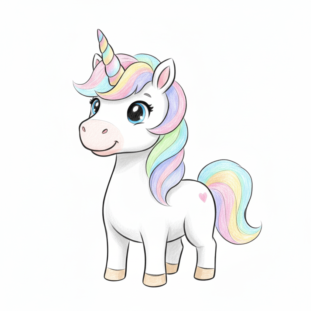 cute unicorn coloring page character